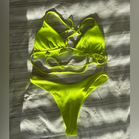 Lime Green String Bikini top and bottom - Picture 2 of 5